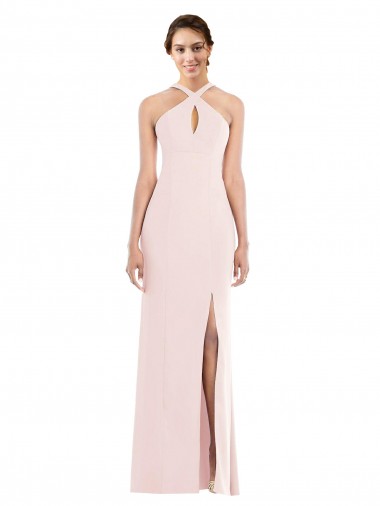 Trumpet Halter Neck Stretch Crepe Long Pink Sleeveless Prom Dress Canada