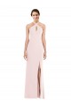 Trumpet Halter Neck Stretch Crepe Long Pink Sleeveless Prom Dress Canada