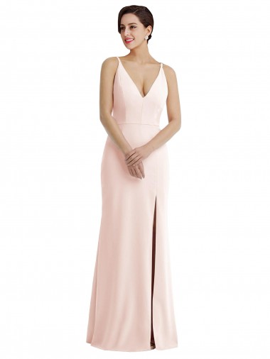 Trumpet V-Neck Stretch Crepe Long Pink Prom Dress Canada