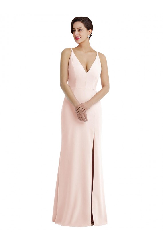 Trumpet V-Neck Stretch Crepe Long Pink Prom Dress Canada