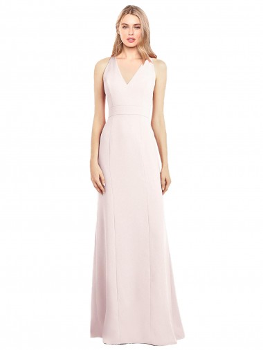 Trumpet V-Neck Stretch Crepe Long Pink Sleeveless Prom Dress Canada