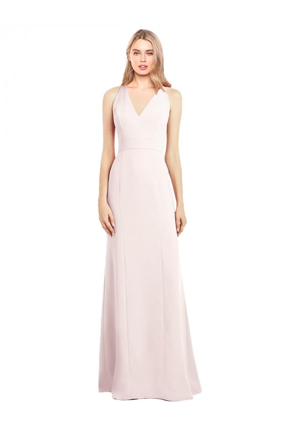 Trumpet V-Neck Stretch Crepe Long Pink Sleeveless Prom Dress Canada