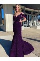 Sheath V-Neck Velvet Sequins Court Train Plum Purple Velvet Sequin Prom Dress Canada