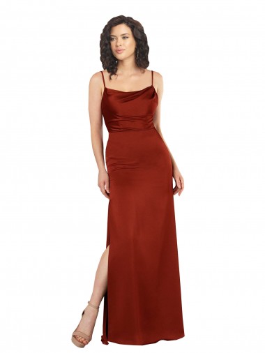 A-Line Square Neck Silk like Satin Long Red Prom Dress Canada