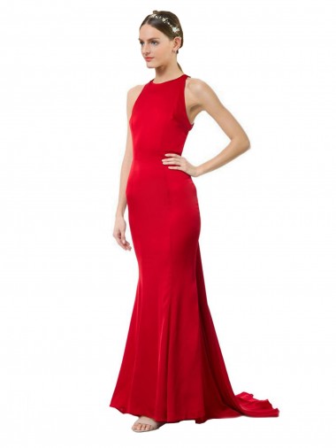 Mermaid High Neck Stretch Crepe Long Red Formal Evening Gown Canada