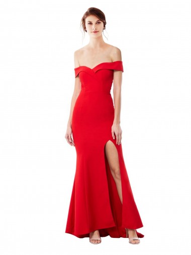 Mermaid Off the Shoulder Stretch Crepe Long Red Sleeveless Prom Dress Canada