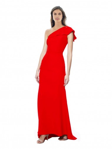 Mermaid One Shoulder Stretch Crepe Long Red Prom Dress Canada