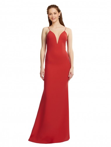 Mermaid V-Neck Stretch Crepe Long Red Prom Dress Canada