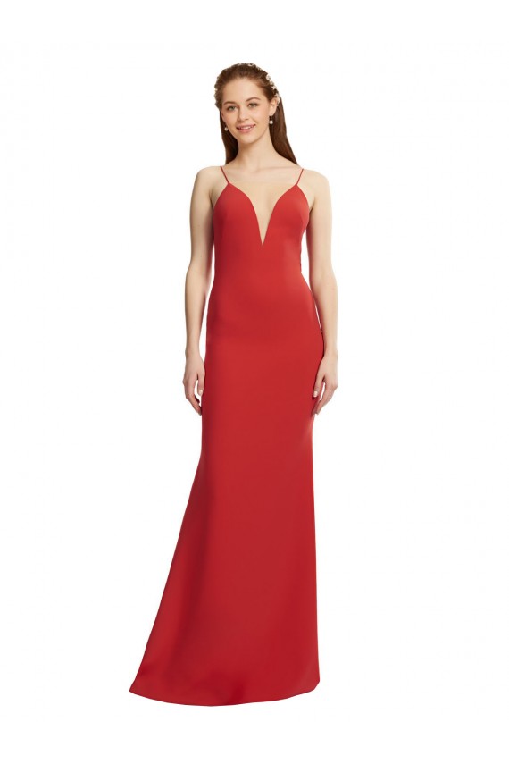 Mermaid V-Neck Stretch Crepe Long Red Prom Dress Canada