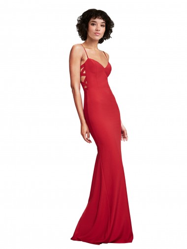 Mermaid Spaghetti Straps Stretch Crepe Long Red Prom Dress Canada