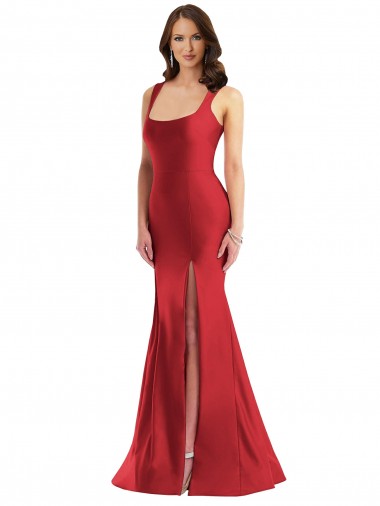 Mermaid Square Neck Silk like Satin Long Red Plus Size Formal Prom Dress Canada