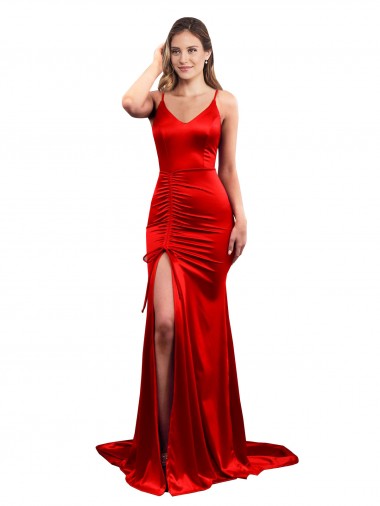 Mermaid Sweetheart Stretch Satin Long Red Sleeveless Prom Dress Canada