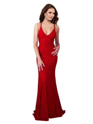 Mermaid V-Neck Lace Long Red Prom Dress Canada
