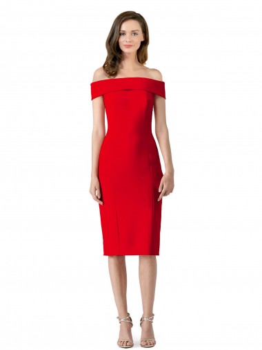 Sheath Off the Shoulder Stretch Crepe Cocktail Length Red Prom Dress Canada