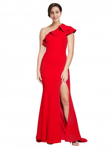 Sheath One Shoulder Stretch Crepe Sweep Train Red Prom Dress Canada