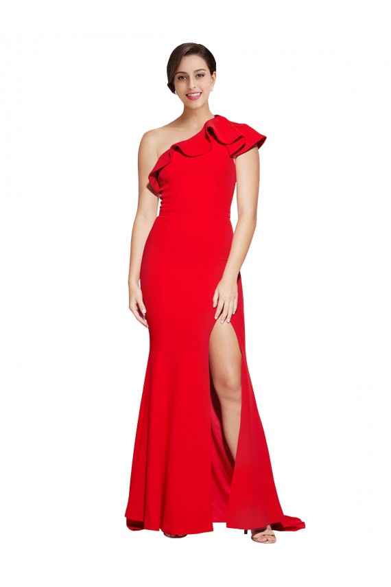 Sheath One Shoulder Stretch Crepe Sweep Train Red Prom Dress Canada