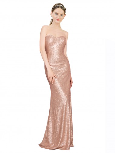 A-Line Sweetheart Sequin Long Rose Gold Prom Dress Canada