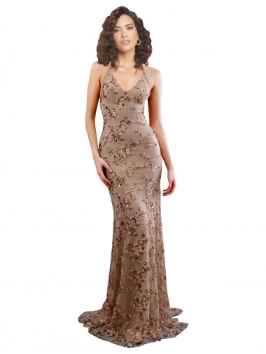 Mermaid High Neck Stretch Crepe & Sequin Tulle Long Rose Gold Prom Dress Canada