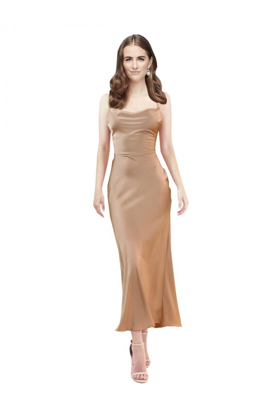 Sheath Cowl Neck Silk like Satin Midi Length Rose Gold Prom Dress Canada