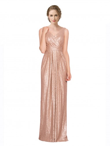 Sheath V-Neck Sequin Long Rose Gold Prom Dress Canada