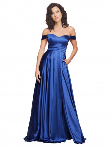 A-Line Sweetheart Stretch Satin Sweep Train Royal Blue Prom Dress Canada
