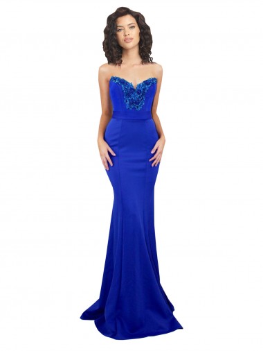 Mermaid High Neck Stretch Crepe Long Royal Blue Prom Dress Canada
