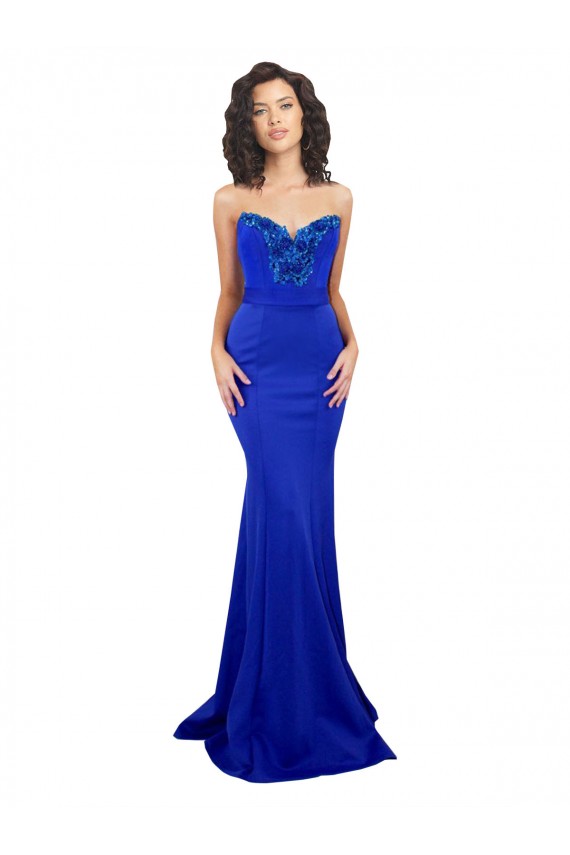 Mermaid High Neck Stretch Crepe Long Royal Blue Prom Dress Canada