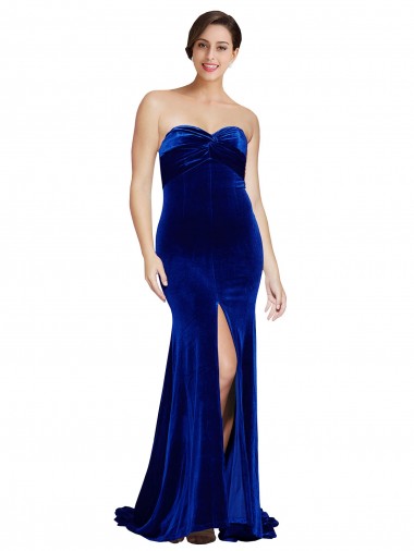 Mermaid Strapless Stretch Velvet Sweep Train Royal Blue Prom Dress Canada