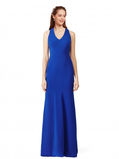 Mermaid V-Neck Stretch Crepe Long Royal Blue Prom Dress Canada