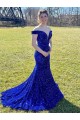 Sheath Off the Shoulder Velvet Sequins Sweep Train Royal Blue Velvet Sequin Prom Dress Canada