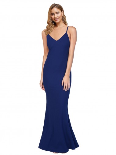 Sheath V-Neck Stretch Crepe Long Royal Blue Prom Dress Canada