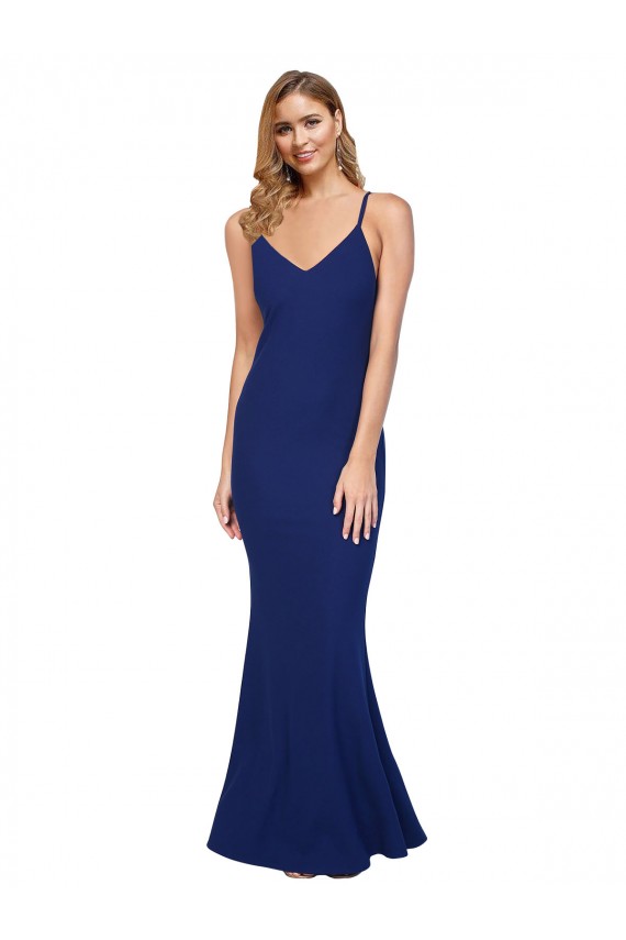 Sheath V-Neck Stretch Crepe Long Royal Blue Prom Dress Canada