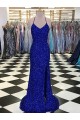 Sheath V-Neck Velvet Sequin Sweep Train Royal Blue Prom Dress Canada