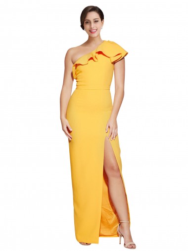 Sheath One Shoulder Stretch Crepe Long Saffron Prom Dress Canada