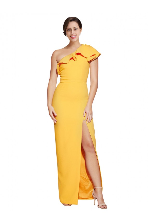 Sheath One Shoulder Stretch Crepe Long Saffron Prom Dress Canada