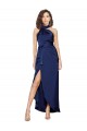 A-Line High Neck Silk like Satin Long Sapphire High Low Prom Dress Canada