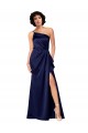 A-Line One Shoulder Silk like Satin Long Sapphire Black Tie Prom Dress Canada