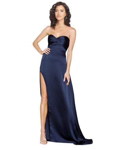 A-Line High Neck Silk like Satin Long Sapphire Prom Dress Canada