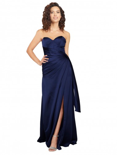 A-Line Sweetheart Silk like Satin Long Sapphire Prom Dress Canada