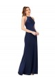 Sheath High Neck Silk like Satin Long Sapphire Prom Dress Canada