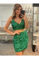 Sheath V-Neck Velvet Sequins Short Shamrock Green Velvet Sequin Prom Dress Canada