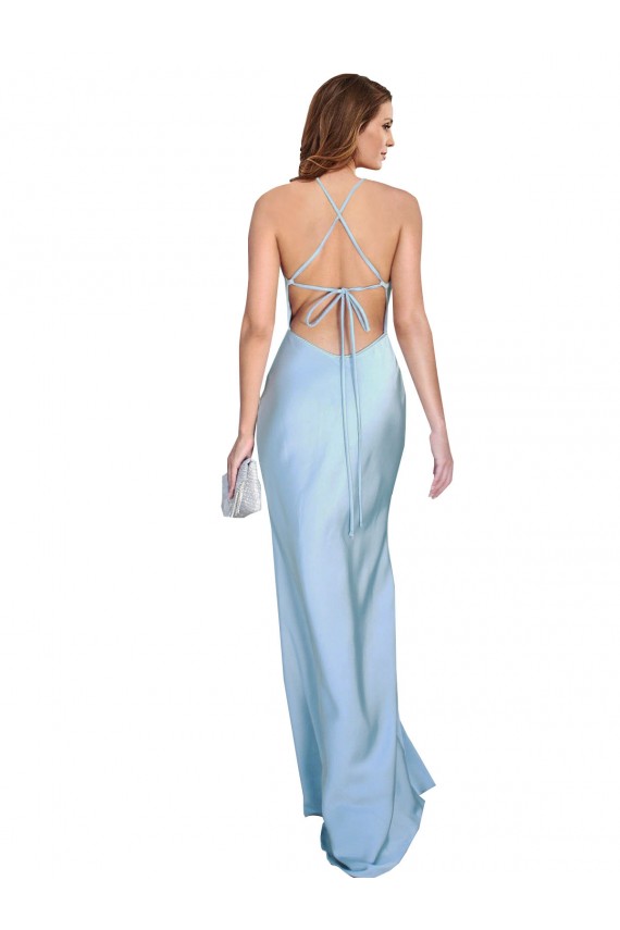 Sheath Cowl Neck Silk like Satin Long Light Sky Blue Prom Dress Canada