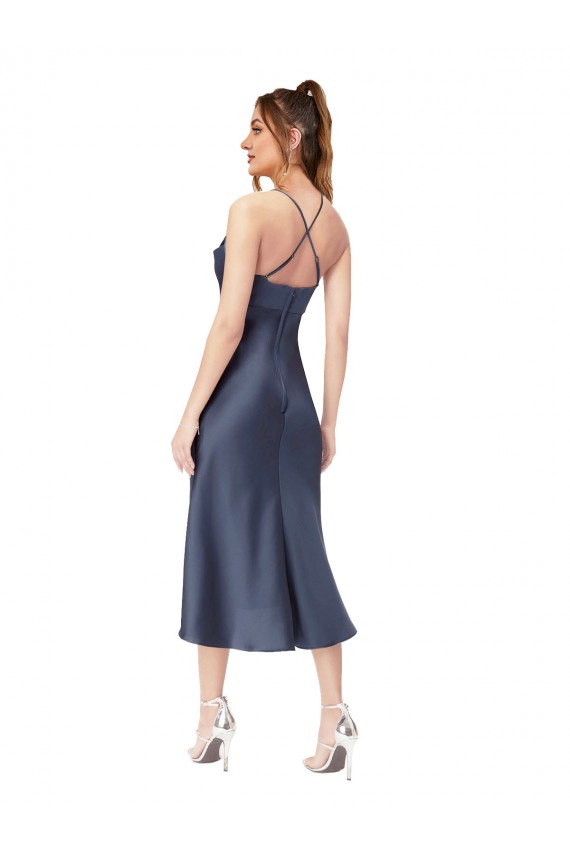 Sheath Cowl Neck Silk like Satin Midi Length Black High Low Prom Dress Canada
