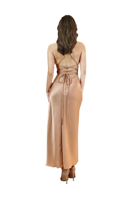 Sheath Cowl Neck Silk like Satin Midi Length Rose Gold Prom Dress Canada