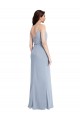 Sheath Cowl Neck Stretch Crepe Long Smoke Blue Prom Dress Canada