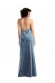 Sheath Cowl Neck Stretch Velvet Long Dusty Blue Prom Dress Canada