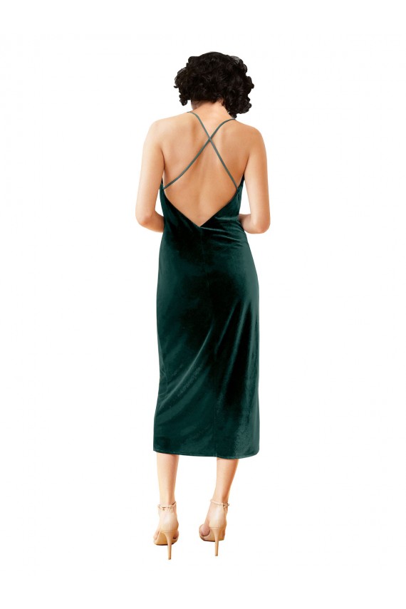 Sheath Spaghetti Straps Stretch Velvet Midi Length Dark Green Prom Dress Canada