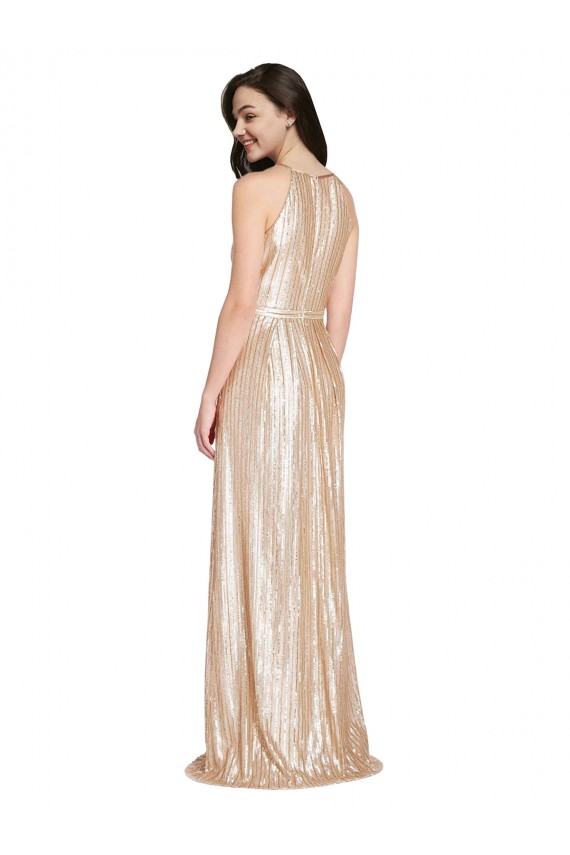Sheath High Neck Sequin Long Gold Prom Dress Canada