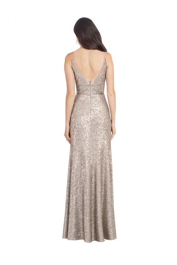 Sheath High Neck Sequin & Sparkling Sequin Long Silver Prom Dress Canada