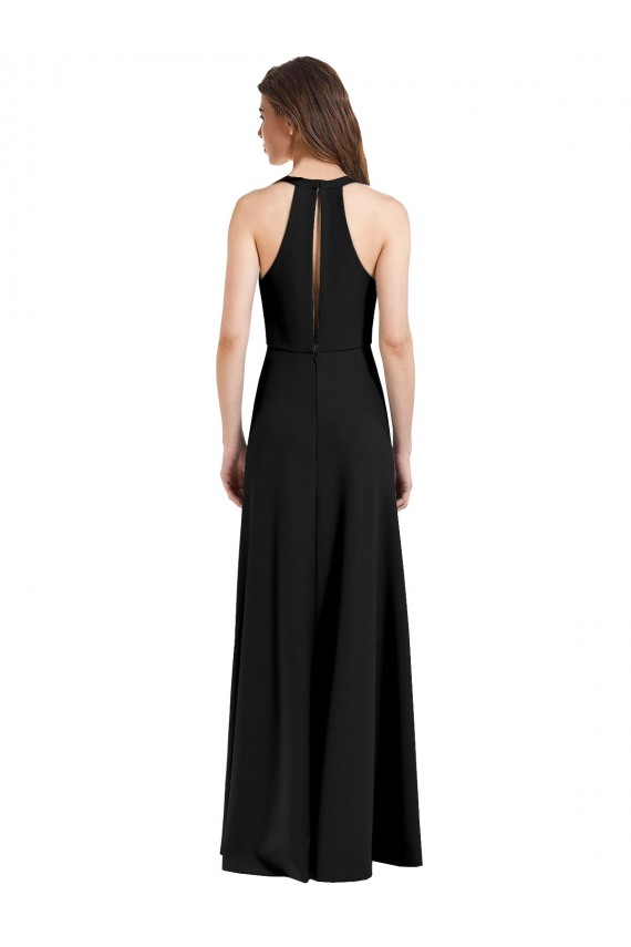 Sheath High Neck Stretch Crepe Long Black Prom Dress Canada